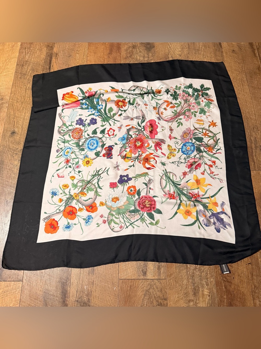 Authentic Vintage Gucci Flora Snake Silk Twill Square Scarf